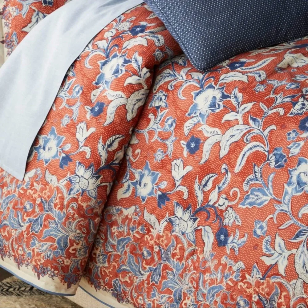 Ralph Lauren-Home- King Mirabelle Duvet Cover Floral Terracotta Blue NWT